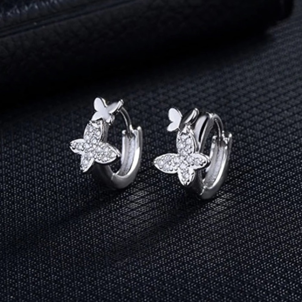 ๐ Silver Butterfly ๐ฆ Huggie Hoop Earrings - Picture 1 of 4